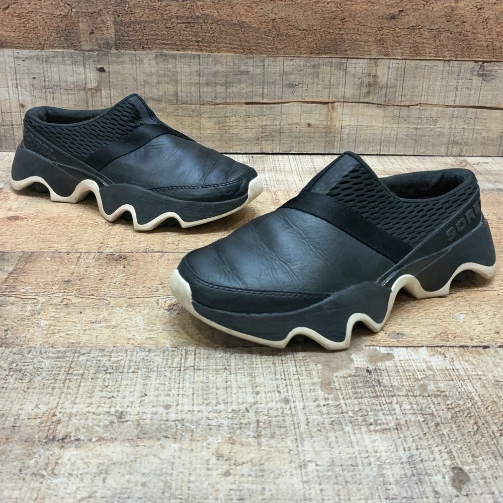 Sorel Kinetic Shoes Womens Size 6 37 Black Leather Slip On Comfort Casual